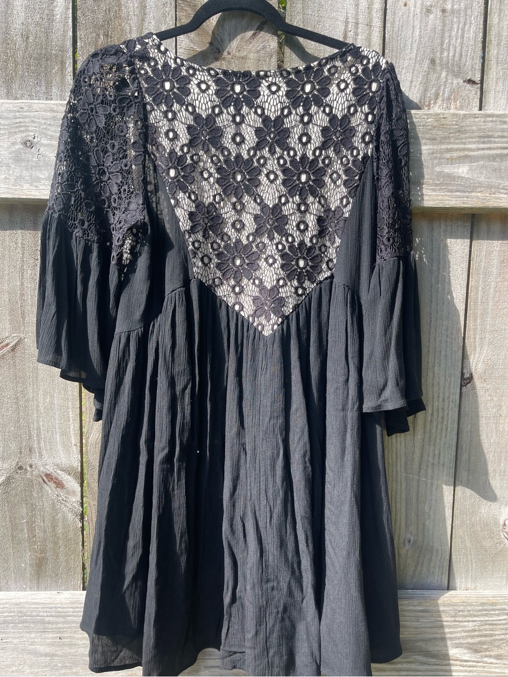 Women's Black Floral Crochet neckline Midi Dress Sz L - Picture 7 of 10